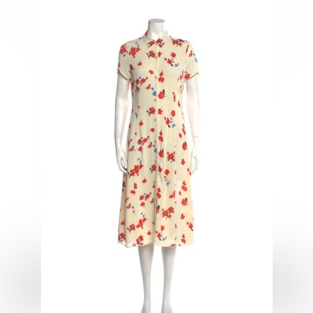 Reformation Floral Midi Dress with Red and Blue Accents